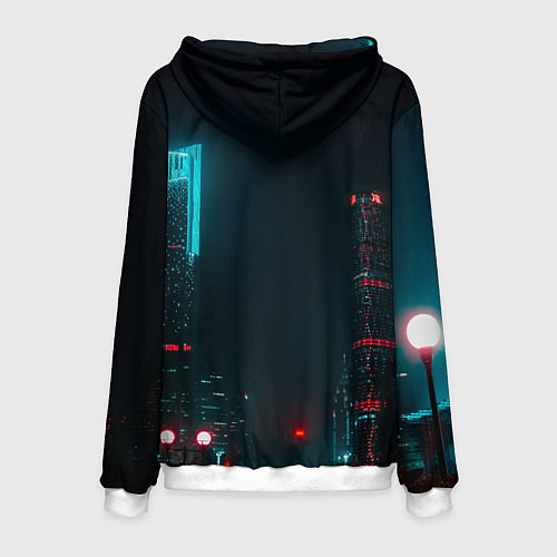 Мужская толстовка Неоновые высотки в городе - Светло-синий / 3D-Белый – фото 2