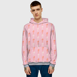Толстовка-худи мужская Веточки лаванды розовый паттерн, цвет: 3D-меланж — фото 2