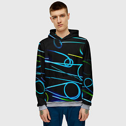 Толстовка-худи мужская Неоновые линии во тьме - Голубой, цвет: 3D-меланж — фото 2
