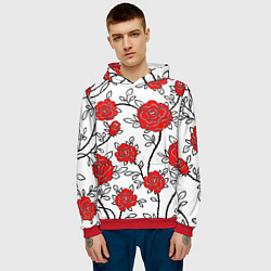Толстовка-худи мужская BEAUTIFUL RED ROSES, цвет: 3D-красный — фото 2