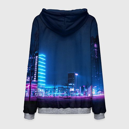 Мужская толстовка Неоновый ночной город - Светло-синий / 3D-Меланж – фото 2