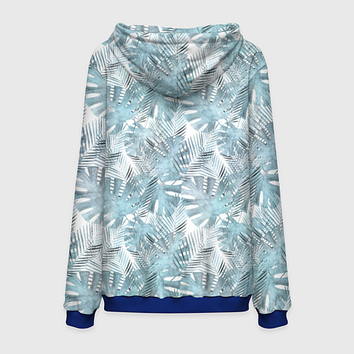Мужская толстовка Голубые листья пальмы на белом / 3D-Синий – фото 2