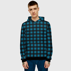 Толстовка-худи мужская Black and blue plaid, цвет: 3D-черный — фото 2