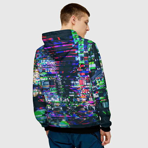 Мужская толстовка Ночной город - glitch / 3D-Черный – фото 4