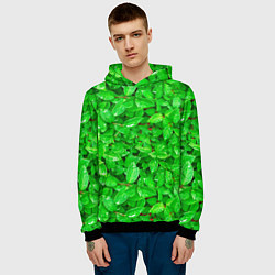 Толстовка-худи мужская Зелёные листья - текстура, цвет: 3D-черный — фото 2