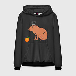 Толстовка-худи мужская Капибара в цилиндре, цвет: 3D-черный