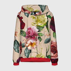 Толстовка-худи мужская Цветы Нарисованные Красные Розы и Лилии, цвет: 3D-красный