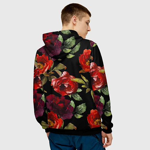 Мужская толстовка Цветы Нарисованные Розы На Чёрном Фоне / 3D-Черный – фото 4