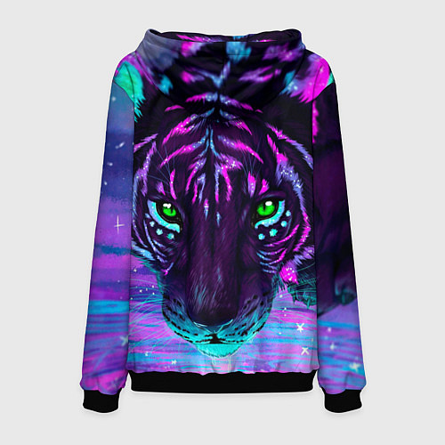 Мужская толстовка Светящийся неоновый тигр / 3D-Черный – фото 2