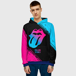 Толстовка-худи мужская Rolling Stones - neon gradient, цвет: 3D-синий — фото 2