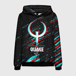 Мужская толстовка Quake в стиле glitch и баги графики на темном фоне