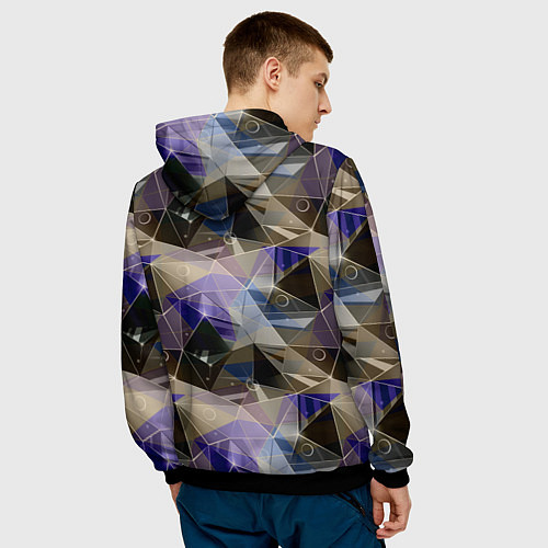 Мужская толстовка Полигональный абстрактный: бежевый, коричневый, си / 3D-Черный – фото 4