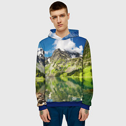 Толстовка-худи мужская Живописное горное озеро, цвет: 3D-синий — фото 2