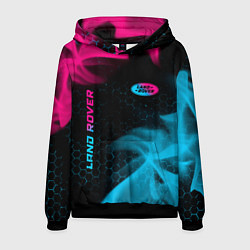 Мужская толстовка Land Rover - neon gradient: символ и надпись верти