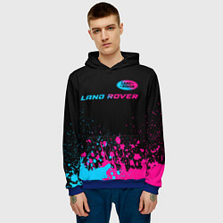 Толстовка-худи мужская Land Rover - neon gradient: символ сверху, цвет: 3D-синий — фото 2