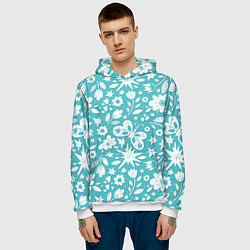 Толстовка-худи мужская Нежный цветочный паттерн, цвет: 3D-белый — фото 2