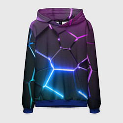Толстовка-худи мужская Фиолетовый градиент - неоновые геометрические плит, цвет: 3D-синий