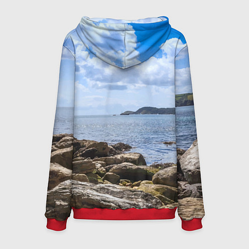 Мужская толстовка Парусник на горизонте океана / 3D-Красный – фото 2