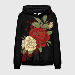 Толстовка-худи мужская Прекрасные розы, цвет: 3D-черный