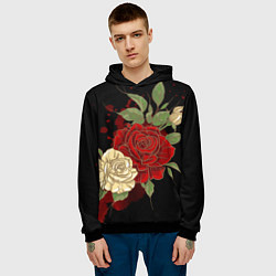 Толстовка-худи мужская Прекрасные розы, цвет: 3D-черный — фото 2
