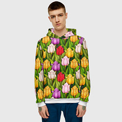 Толстовка-худи мужская Объемные разноцветные тюльпаны, цвет: 3D-белый — фото 2