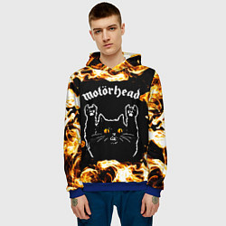 Толстовка-худи мужская Motorhead рок кот и огонь, цвет: 3D-синий — фото 2