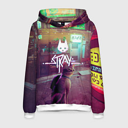 Толстовка-худи мужская Stray - котик - neon, цвет: 3D-белый