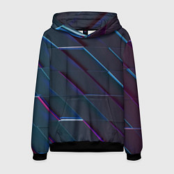 Толстовка-худи мужская Неоновая трёхмерная мозаика, цвет: 3D-черный