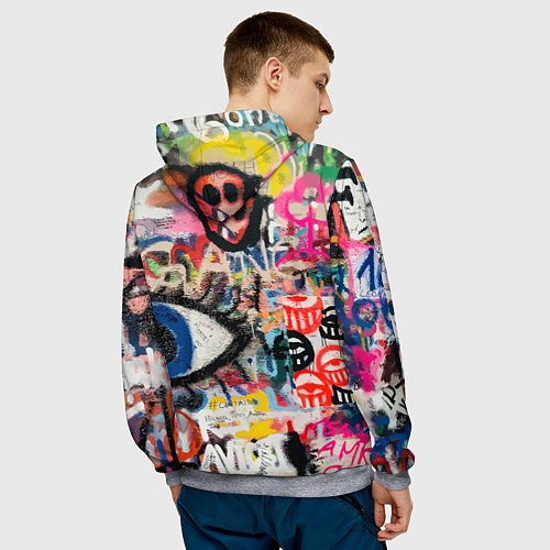Мужская толстовка Скейтбордист Барт Симпсон на фоне стены с граффити / 3D-Меланж – фото 4