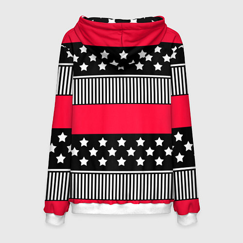 Мужская толстовка Red and black pattern with stripes and stars / 3D-Белый – фото 2