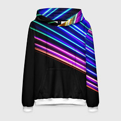 Толстовка-худи мужская Неоновые полосы на черном, цвет: 3D-белый