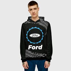 Толстовка-худи мужская Ford в стиле Top Gear со следами шин на фоне, цвет: 3D-черный — фото 2
