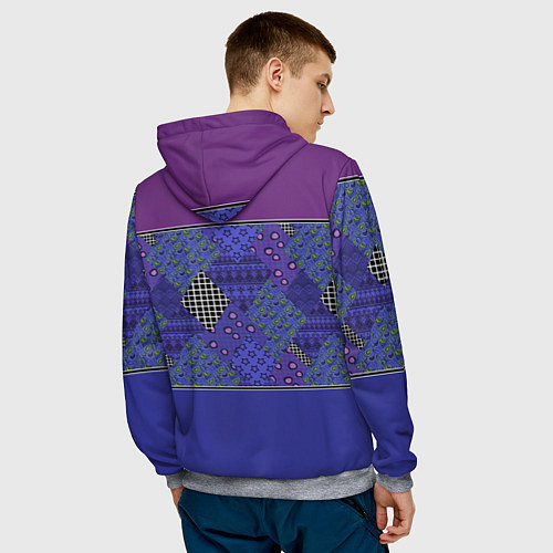 Мужская толстовка Combined burgundy-blue pattern with patchwork / 3D-Меланж – фото 4