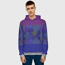 Толстовка-худи мужская Combined burgundy-blue pattern with patchwork, цвет: 3D-меланж — фото 2
