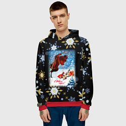 Толстовка-худи мужская Новый год зайчик напугал мишку, цвет: 3D-красный — фото 2