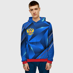 Толстовка-худи мужская Герб РФ на синем объемном фоне, цвет: 3D-красный — фото 2