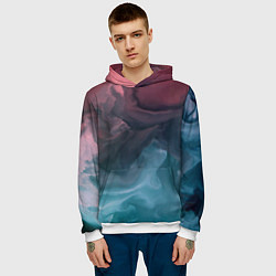 Толстовка-худи мужская Розовый и синий дым во тьме, цвет: 3D-белый — фото 2