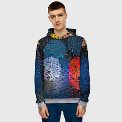 Толстовка-худи мужская Разноцветные огни сквозь дождевое стекло, цвет: 3D-меланж — фото 2