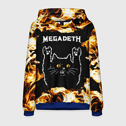 Толстовка-худи мужская Megadeth рок кот и огонь, цвет: 3D-синий