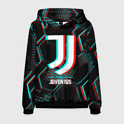 Толстовка-худи мужская Juventus FC в стиле glitch на темном фоне, цвет: 3D-черный