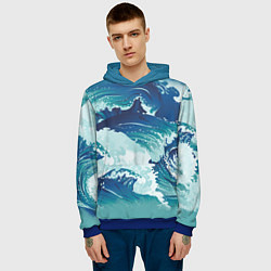 Толстовка-худи мужская Несущиеся морские волны, цвет: 3D-синий — фото 2