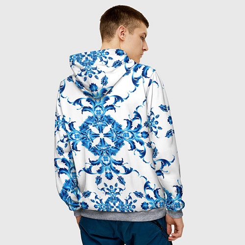 Мужская толстовка Гжель синий узор / 3D-Меланж – фото 4