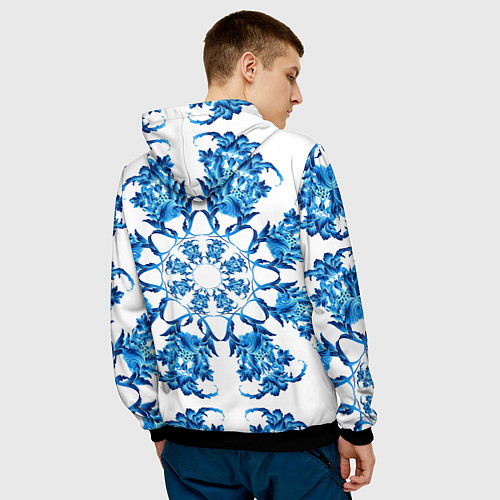 Мужская толстовка Гжель синий цветок / 3D-Черный – фото 4