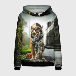 Толстовка-худи мужская Кибернетический тигр, цвет: 3D-черный