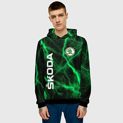 Толстовка-худи мужская Шкода зеленые молнии, цвет: 3D-черный — фото 2