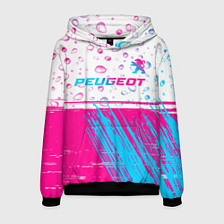 Толстовка-худи мужская Peugeot neon gradient style: символ сверху, цвет: 3D-черный