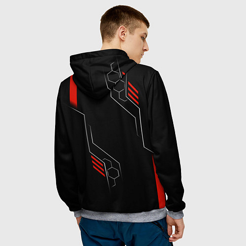 Мужская толстовка Samurai - Красный техно - Киберпанк / 3D-Меланж – фото 4