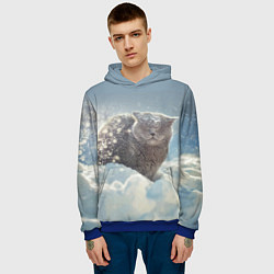 Толстовка-худи мужская Кот встречает Новый Год!, цвет: 3D-синий — фото 2