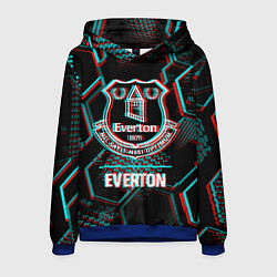 Толстовка-худи мужская Everton FC в стиле glitch на темном фоне, цвет: 3D-синий