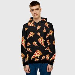 Толстовка-худи мужская Куски пиццы на черном фоне, цвет: 3D-черный — фото 2